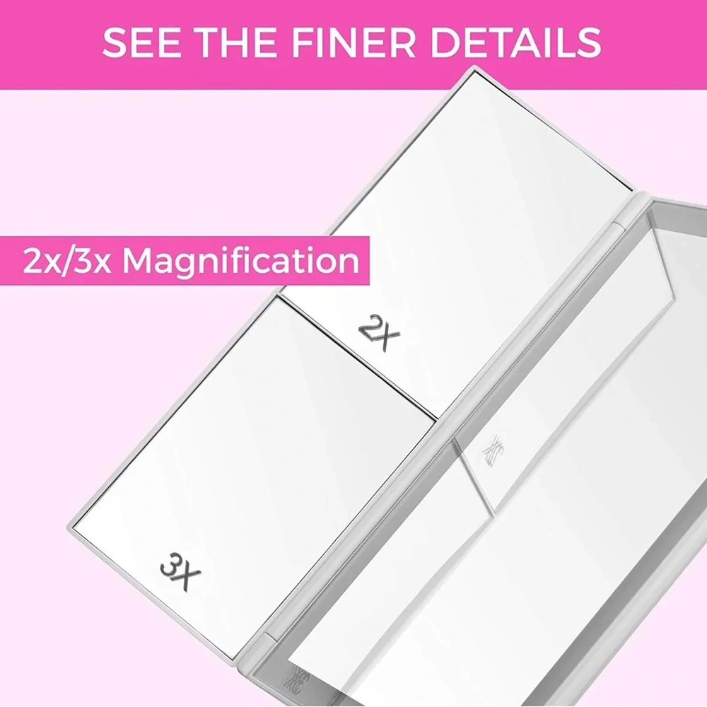 Absolutely Lush Dimmable LED Lighted Trifold Makeup Mirror White Vanity‎ Magnify